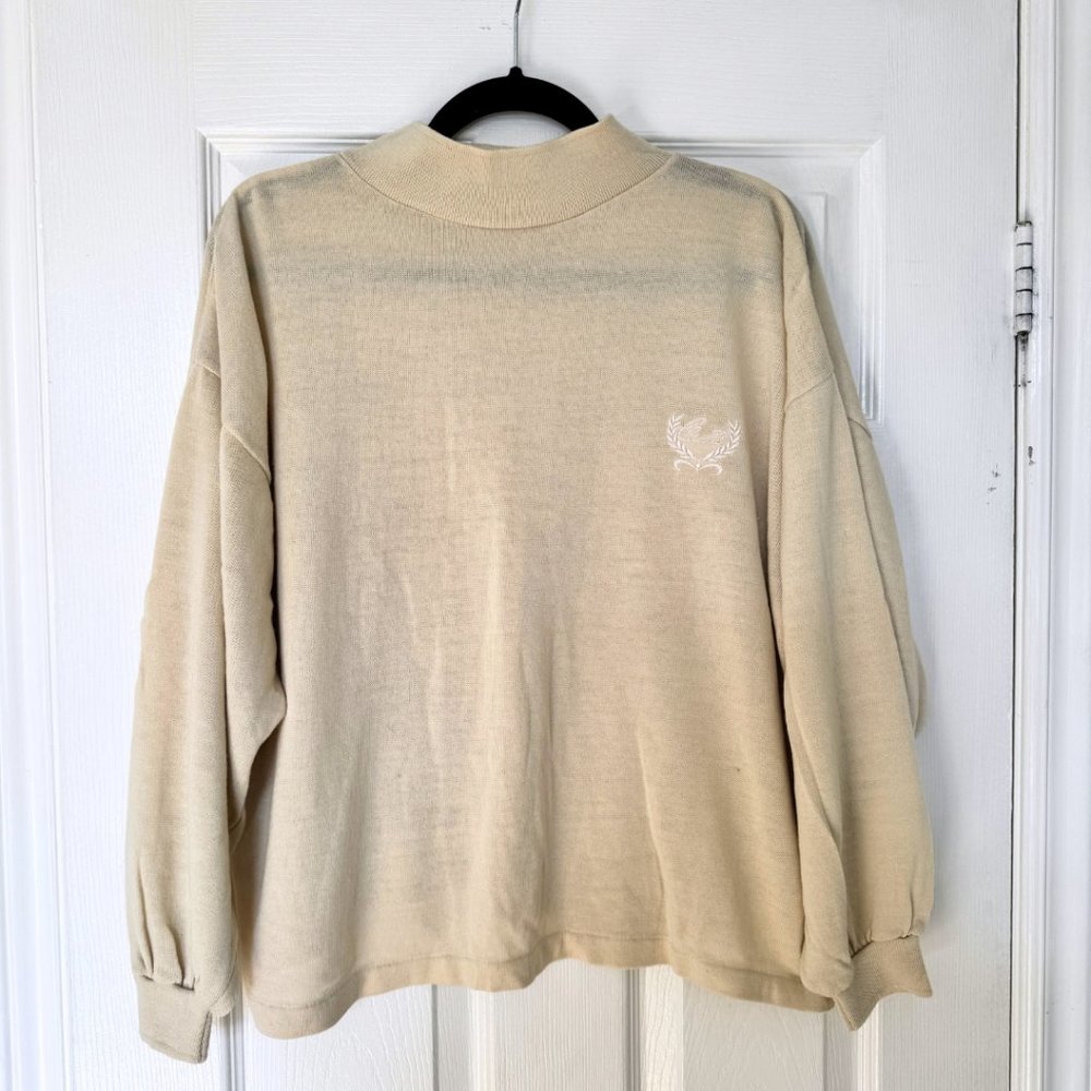 Private Club Mock Neck Ballon Sleeve Light Sweater | US L